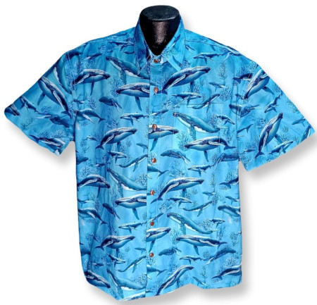 Humpback Whales Hawaiian Shirt- Made in USA- Cotton